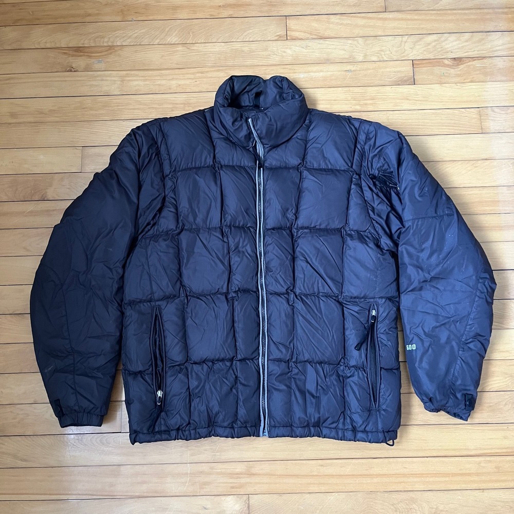 The North Face 600 Fill Down Puffer Jacket Mens XL Black Square Quilt Full Zip
